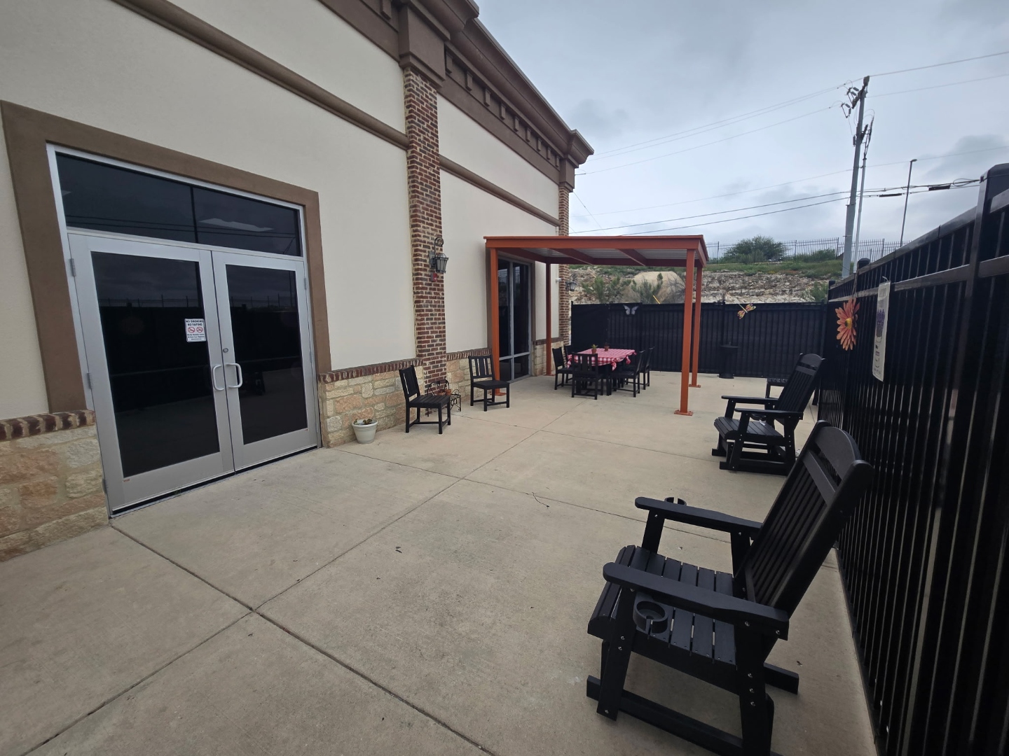 Outdoor courtyard seating area